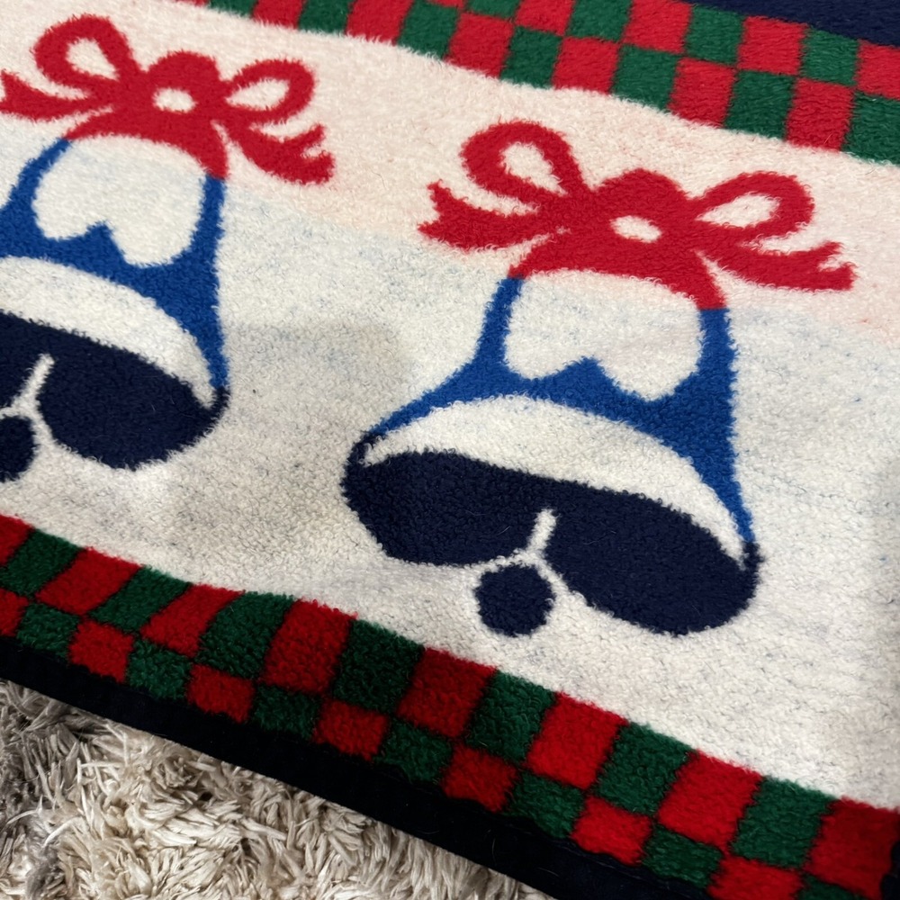 Vtg San Marcos Christmas Blanket Wreaths Candles Stockings Bells Stockings 61x81 - Picture 3 of 6